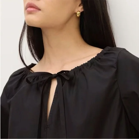 NWT Everlane Supima Puff Sleeve Maxi Dress Black XS - Picture 3 of 10